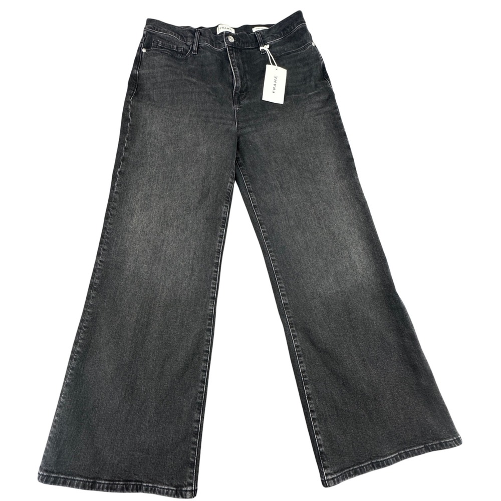 FRAME Le Slim Palazzo High Rise Wide Leg Jeans Black Wash Size 32 NWT - Picture 2 of 9